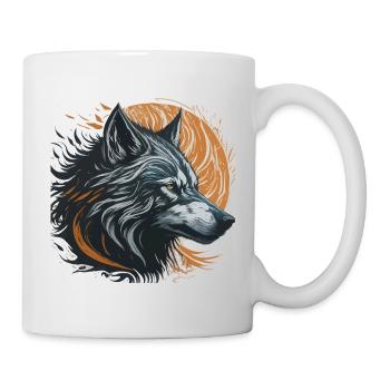 Schwarzer Wolf unter dem goldenen Mond - Tasse - Weiß - Rechts