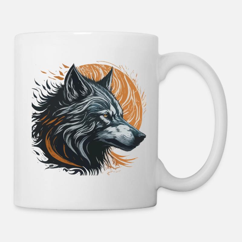 Black Wolf Under Golden Moon - Mug - white