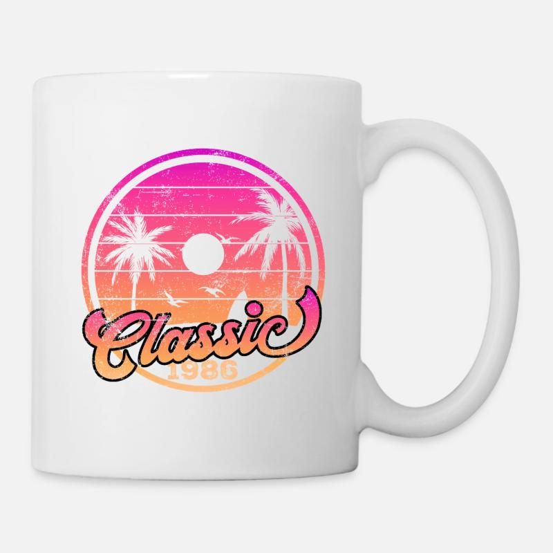 Palmiers du coucher de soleil classiques de 1986 - Mug blanc - blanc