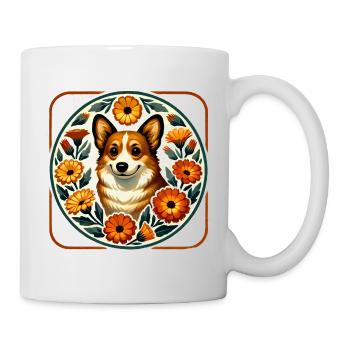Corgi Floral Circle Folk Art - Mug - white - Right