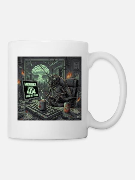 Postapokalyptischer Montag – Kakerlakenbüro-Krise - Tasse - Weiß