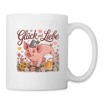 Glück und Liebe Schwein mit Bier - Tasse - Weiß - Rechts