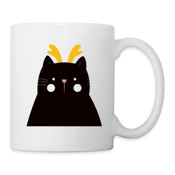 Schwarze Katze mit goldenen Geweihen - Tasse - Weiß - Rechts