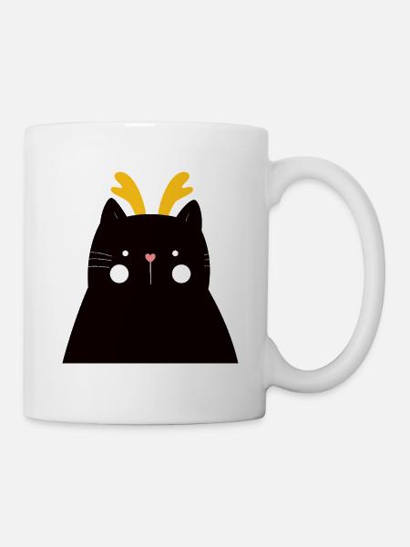 Chat noir aux bois dorés - Mug blanc - blanc