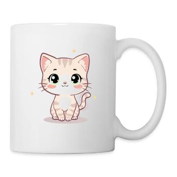 Niedliche Kawaii-Katzenillustration – Chibi-Kätzchen - Tasse - Weiß - Rechts