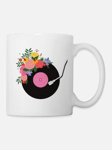 Blumige Schallplatte - Tasse - Weiß