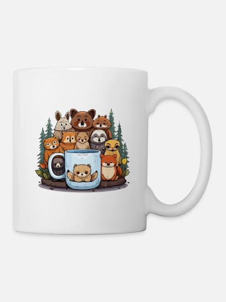 Waldtiere um Becher - Tasse - Weiß