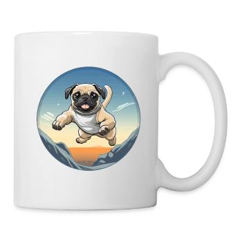 Pug Sprung über Berglandschaft - Tasse - Weiß - Rechts