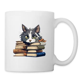 Bibliophile de Chat de la Pile de Livres - Mug blanc - blanc - Droite