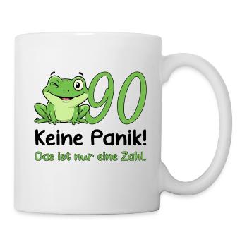 90 Birthday Desig – Don't Panic! Funny Frog - Mug - white - Right