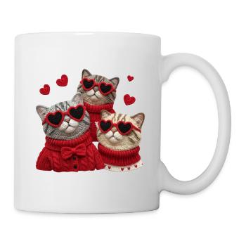 Valentins Katzen Mit Herzbrillen Und Pullis - Tasse - Weiß - Rechts