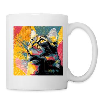 Lebendiges Popkatzenporträt - Tasse - Weiß - Rechts
