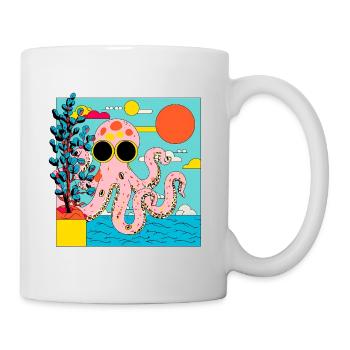 Pieuvre rose dans le style pop art estival - Mug blanc - blanc - Droite