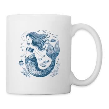 Blue Mermaid in Vintage Lineart Style - Mug - white - Right