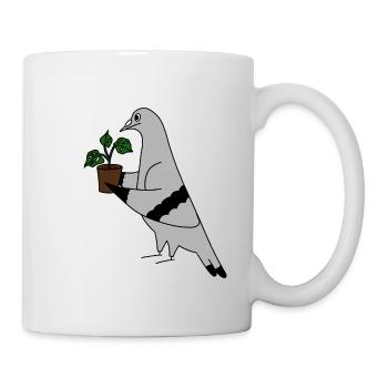 Pigeon with Plant – Minimal urban illustration - Mug - white - Right