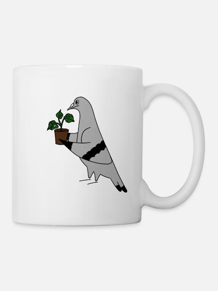 Pigeon with Plant – Minimal urban illustration - Mug - white