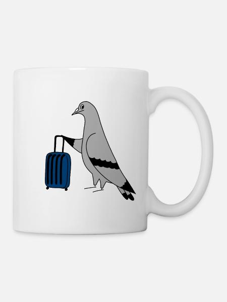 Pigeon with Suitcase – Minimal urban Illustration - Mug - white