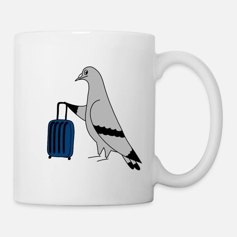 Pigeon with Suitcase – Minimal urban Illustration - Mug - white