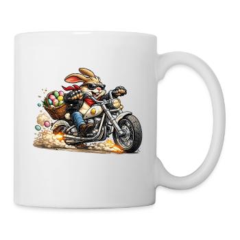 Easter bunny on motorcycle - Mug - white - Right