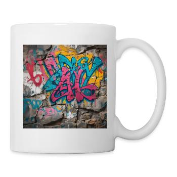 Colorful graffiti on stone wall - Mug - white - Right