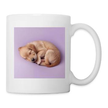 Schlafender Welpe auf fliederfarbenem Hintergrund - Tasse - Weiß - Rechts