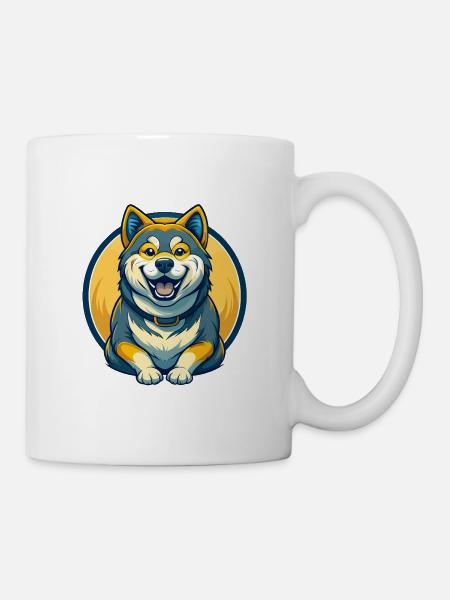 Akita Dog Kawaii Mascot Cartoon Clipart Logo Badge - Mug - white
