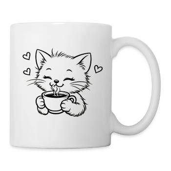 Le chaton boit café, câlin, magie - Mug blanc - blanc - Droite