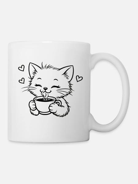 Kätzchen trinkt Kaffee Kuschelzauber - Tasse - Weiß