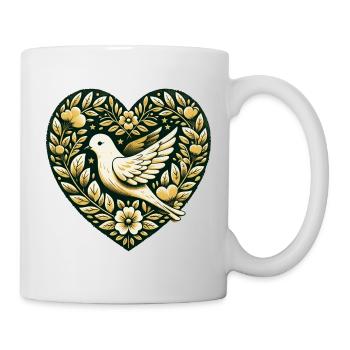 Goldene Taube im Floral Heart - Tasse - Weiß - Rechts