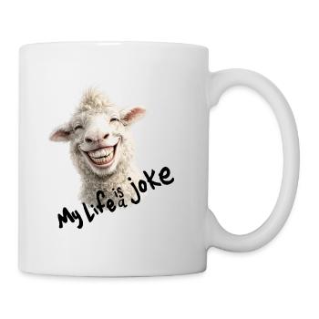 Fröhliches Lamm mit Lächeln -  my life is a joke  - Tasse - Weiß - Rechts