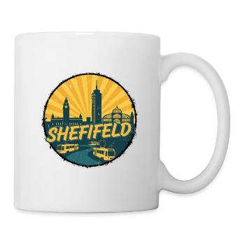 Sheffield City Skyline Vintage Straßenbahnabzeichen - Tasse - Weiß - Rechts