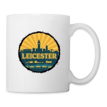Leicester City Skyline Retro Sunset Abzeichen - Tasse - Weiß - Rechts