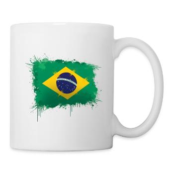 Brasilien Flagge Kunst - Brazil Waving Flag Design - Tasse - Weiß - Rechts