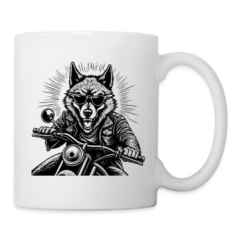 Wolf on Motorcycle Leather Jacket Graphic - Mug - white - Right