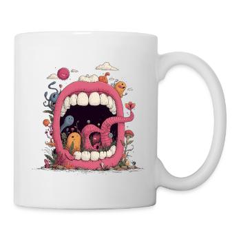 Pinke Mundwelt mit Kreaturen - Tasse - Weiß - Rechts