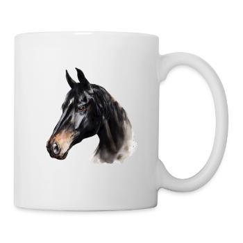 Schwarzes Pferd-Aquarellporträt - Tasse - Weiß - Rechts