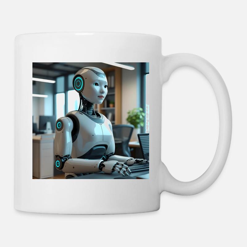 Humanoider Roboter im blauen Büro - Tasse - Weiß