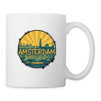 Emblème rétro vintage de la skyline de la ville d’Amsterdam - Mug blanc - blanc - Droite