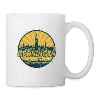 Groningen City Skyline Vintage-Abzeichen - Tasse - Weiß - Rechts