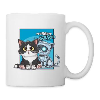 Chat et robot, humour, cartoon, bd - Mug blanc - blanc - Droite