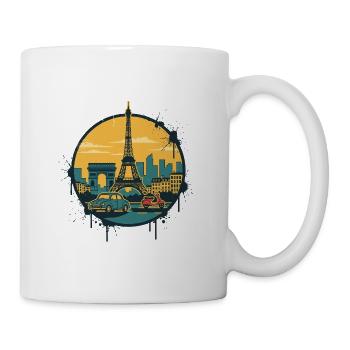 Paris City Skyline Eiffel Tower Retro Badge Art - Mug - white - Right