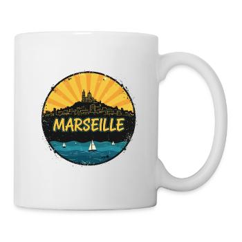 Marseille City Skyline Notre-Dame Retro Badge - Mug - white - Right