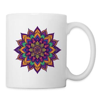 Colorful Psychedelic Mandala LSD Flower Star - Mug - white - Right
