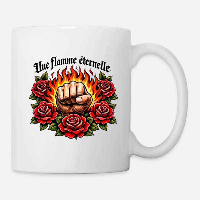 Poing enflammé et roses - Mug blanc - blanc