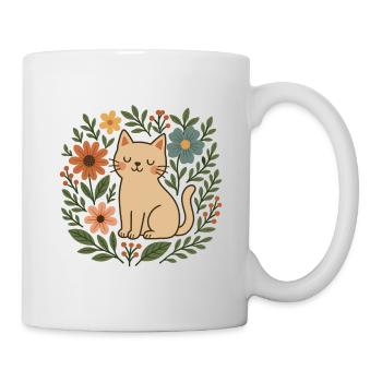 Florale Katze zwischen den Blüten - Tasse - Weiß - Rechts