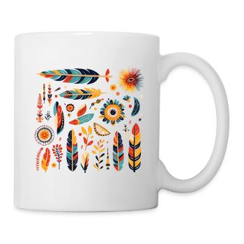 Motif de plumes et fleurs bohèmes - Mug blanc - blanc - Droite