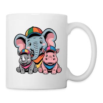 Niedlicher Elefant, Nashorn & Nilpferd Cartoon - Tasse - Weiß - Rechts