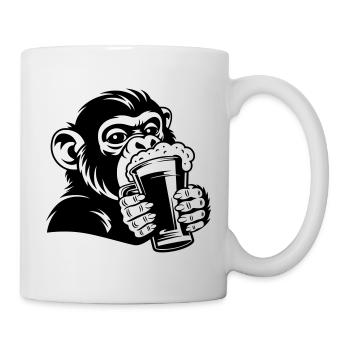 Singe décontracté avec un verre - Mug blanc - blanc - Droite
