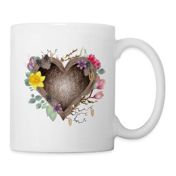 Nid d’oiseau en forme de cœur avec des fleurs printanières - Mug blanc - blanc - Droite