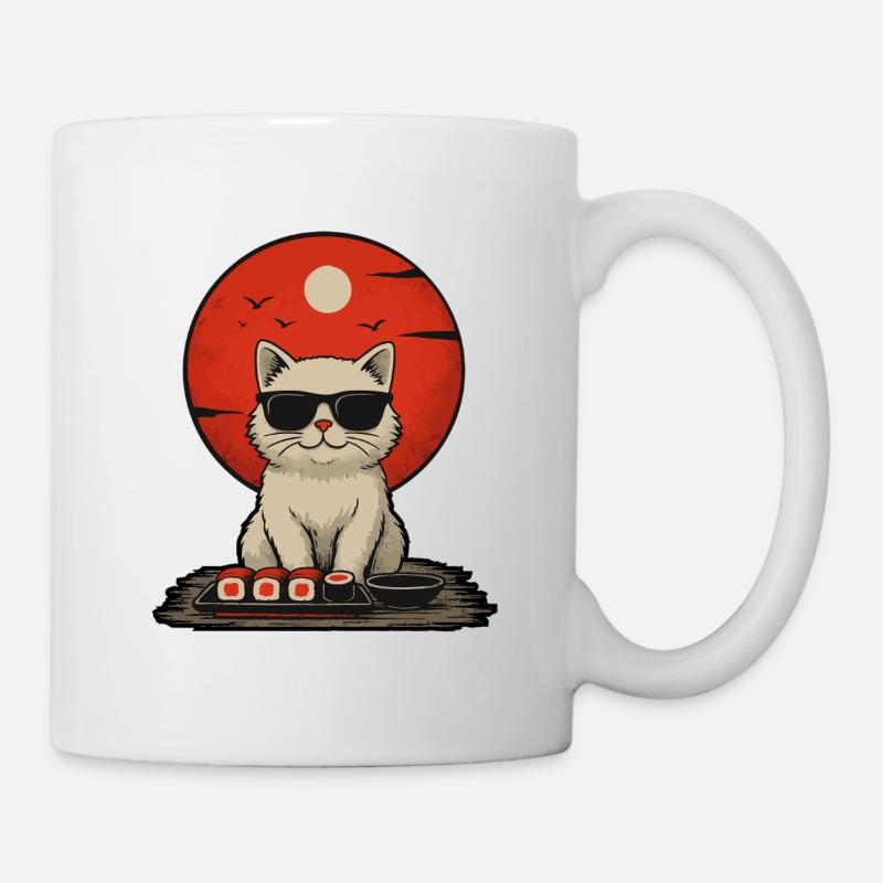 Sunset Cat with Sushi - Mug - white